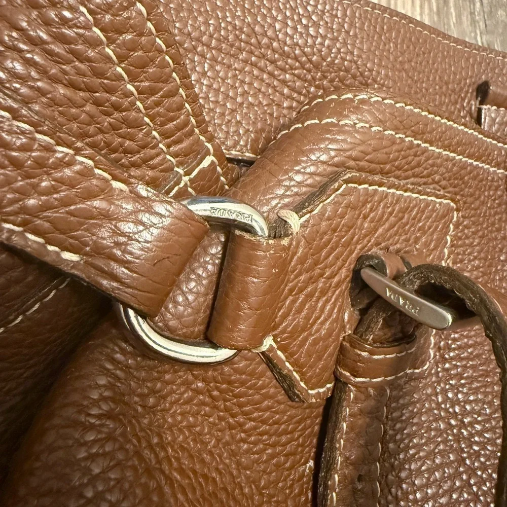 Prada Vintage Brown Vitello Dani Tote Bag Pebbled Leather Y2K Silver Hardware